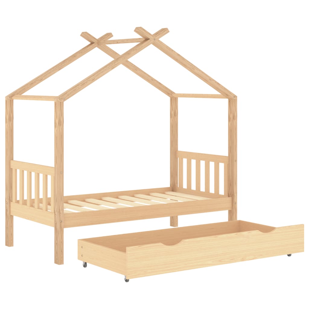 Kinderbedframe met lade grenenhout 70x140 cm