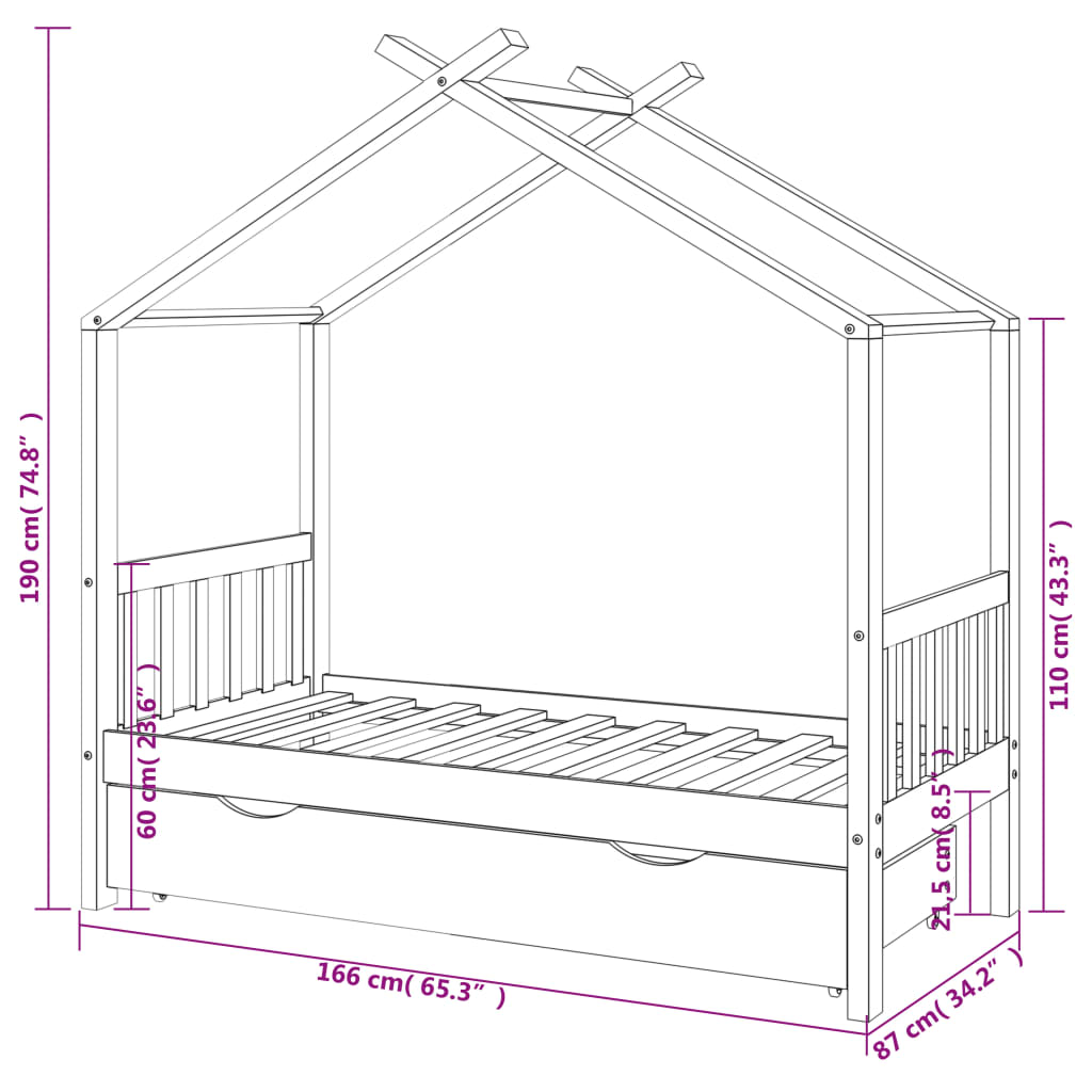 Kinderbedframe met lade grenenhout 70x140 cm