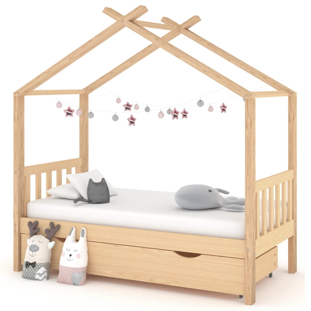 Kinderbedframe met lade grenenhout 70x140 cm