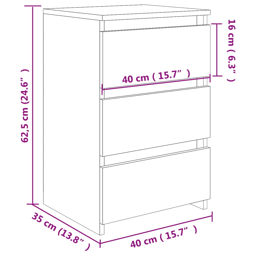 Table de chevet 40x35x62,5 cm en bois travaillé