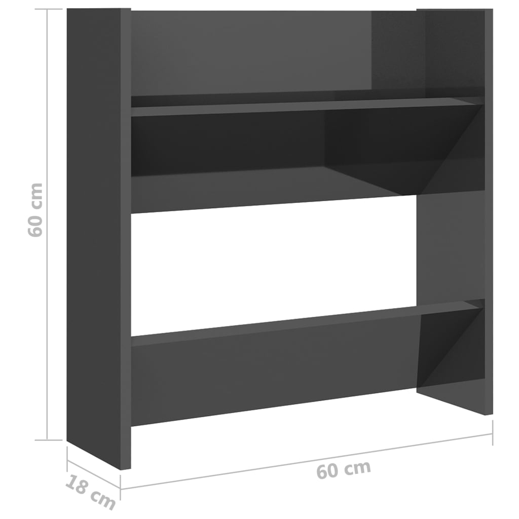 Wandschoenenkast 60x18x60 cm bewerkt hout hoogglans zwart