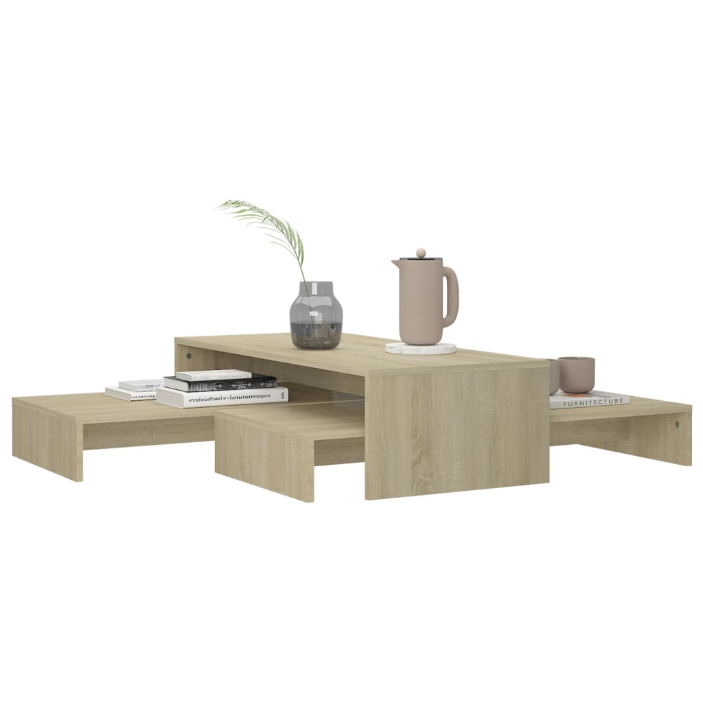 Ensemble table basse 100x100x26,5 cm en bois travaillé