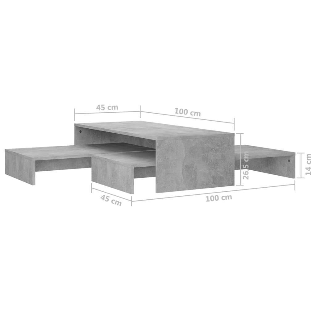 Ensemble table basse 100x100x26,5 cm en bois travaillé