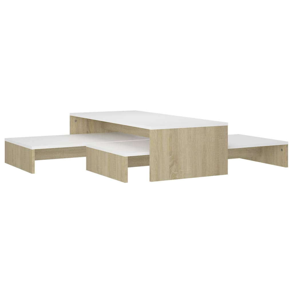 Ensemble table basse 100x100x26,5 cm en bois travaillé