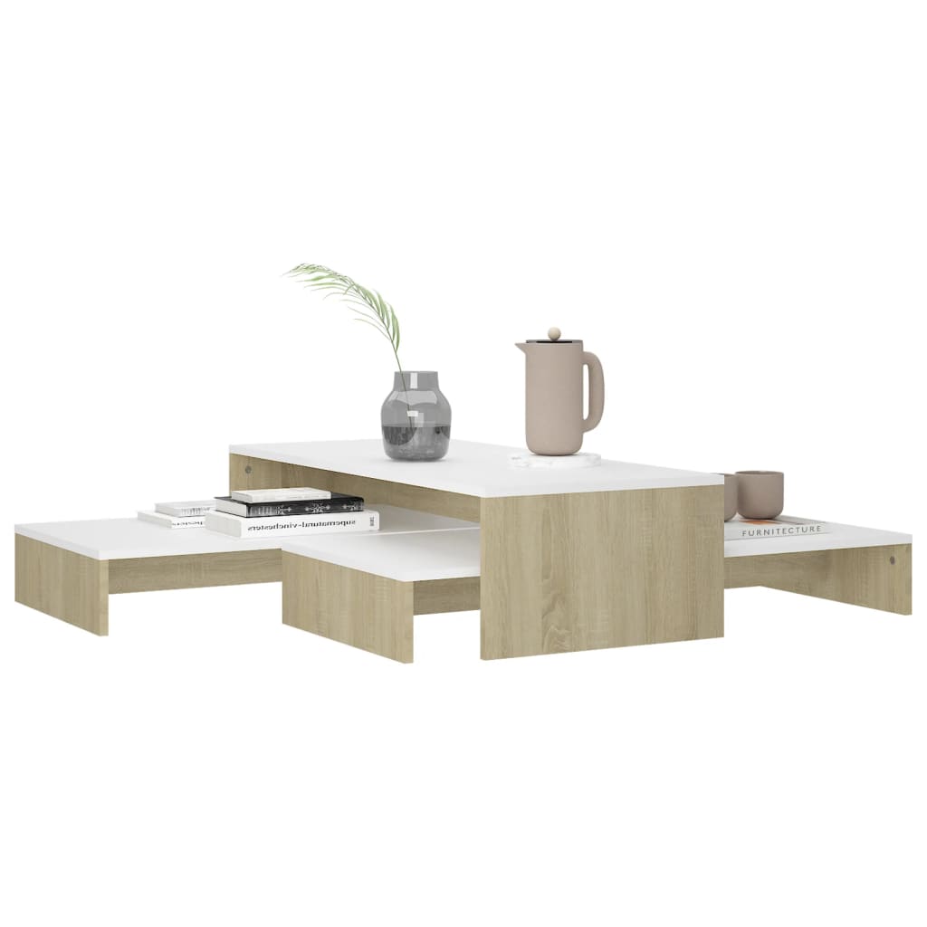 Ensemble table basse 100x100x26,5 cm en bois travaillé