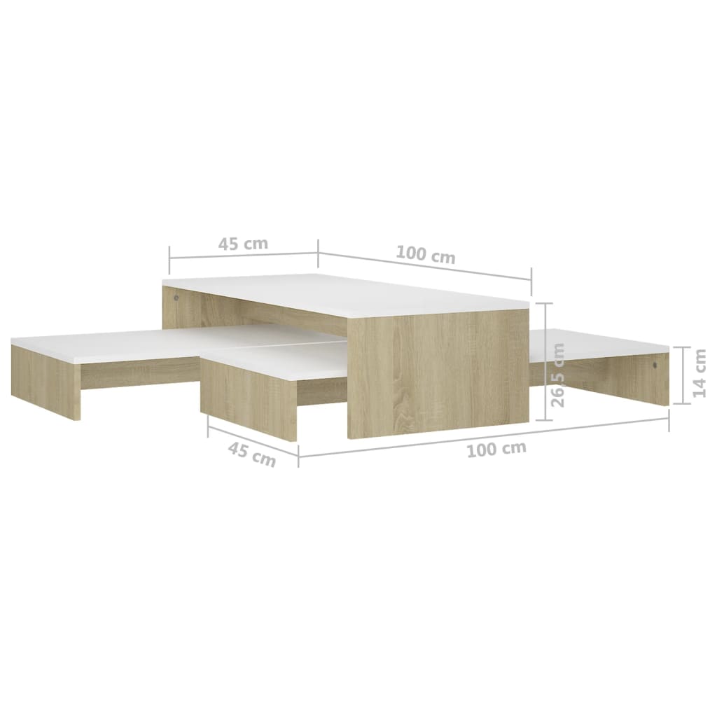 Ensemble table basse 100x100x26,5 cm en bois travaillé