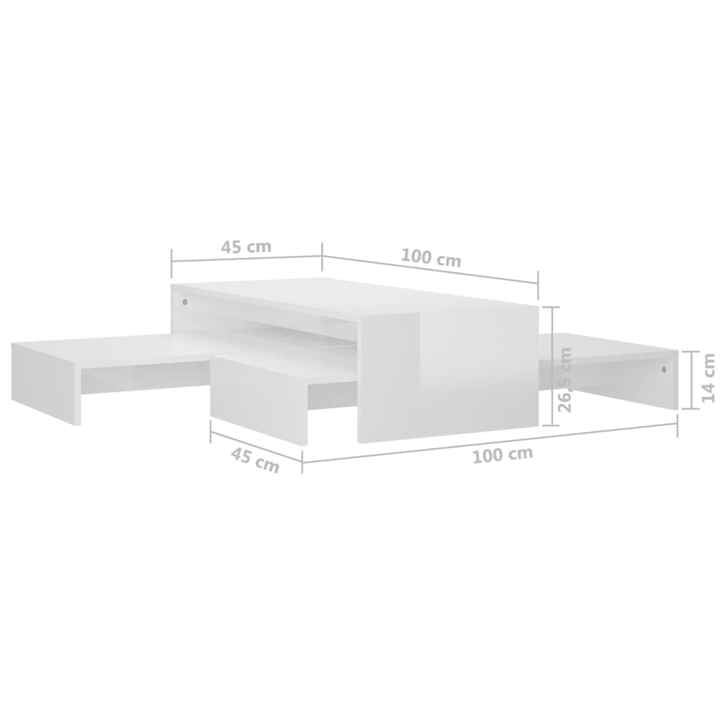 Ensemble table basse 100x100x26,5 cm en bois travaillé