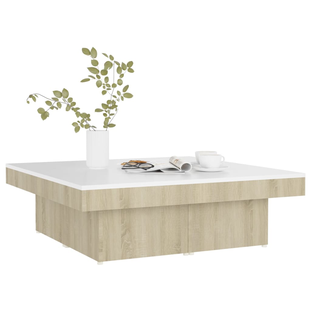 Table basse 90x90x28 cm en bois travaillé