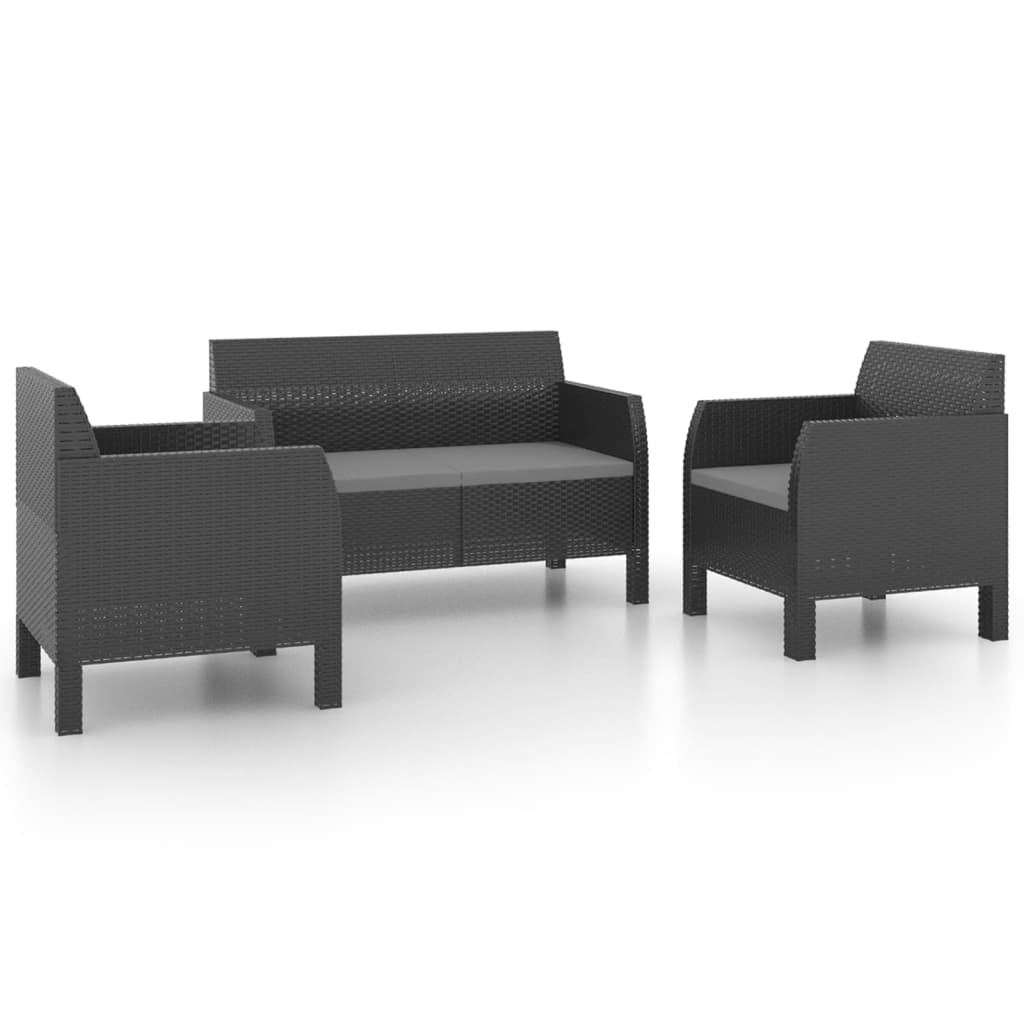 Ensemble lounge 2 pièces avec coussins PP rotin anthracite