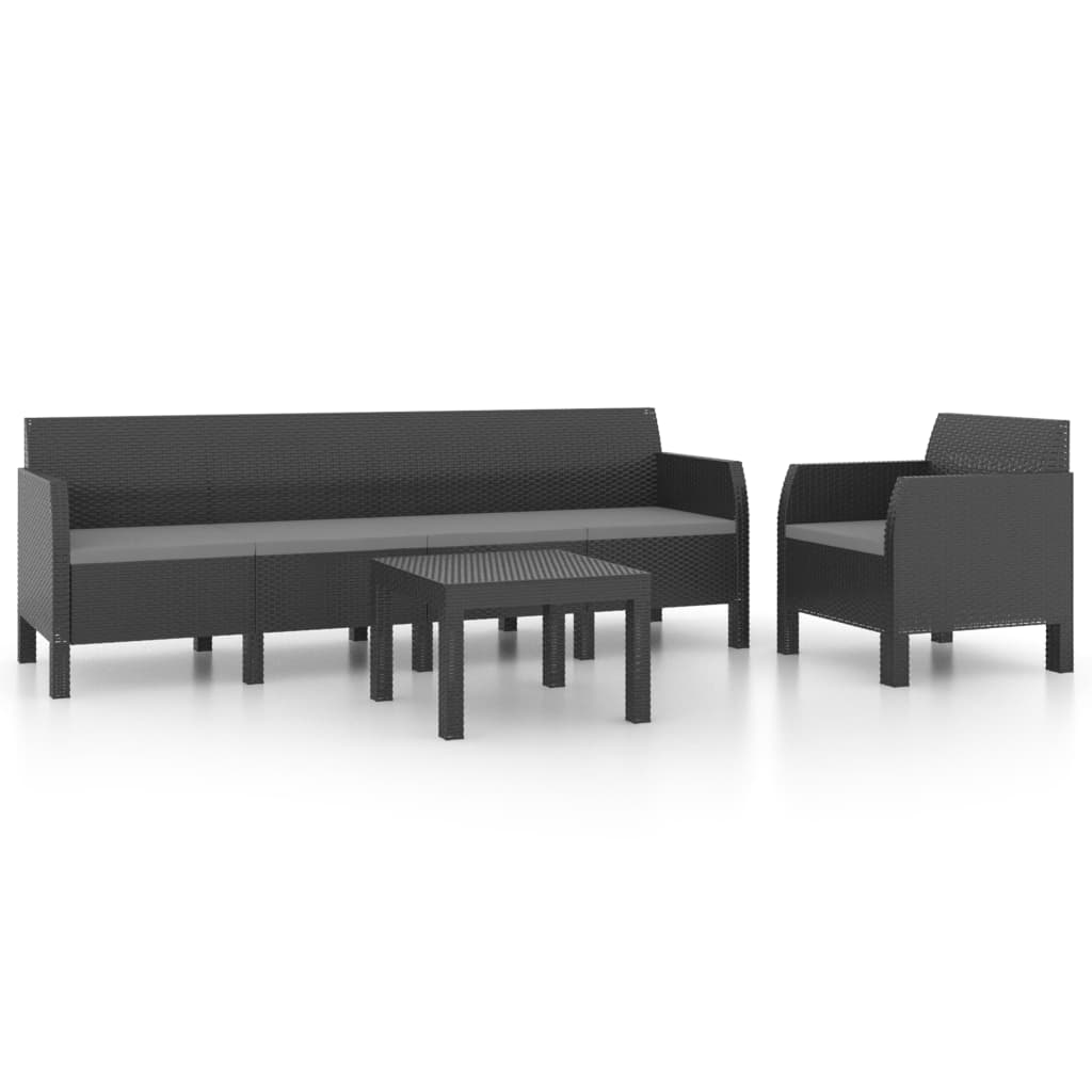 Ensemble lounge 2 pièces avec coussins PP rotin anthracite