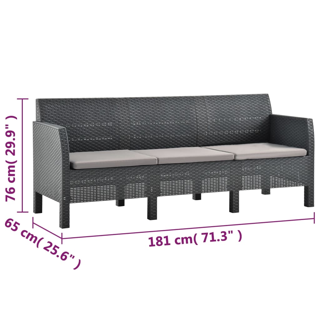 Ensemble lounge 2 pièces avec coussins PP rotin anthracite