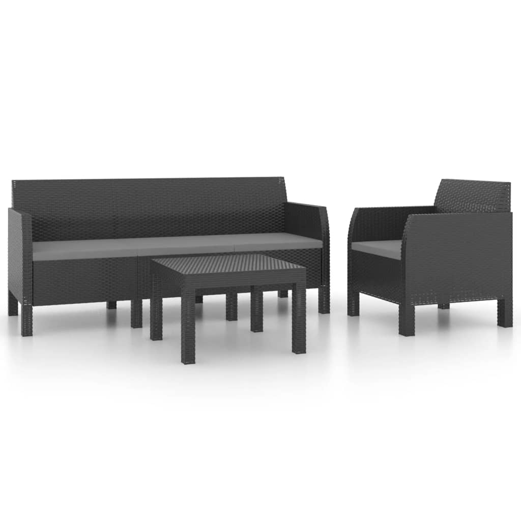 Ensemble lounge 2 pièces avec coussins PP rotin anthracite