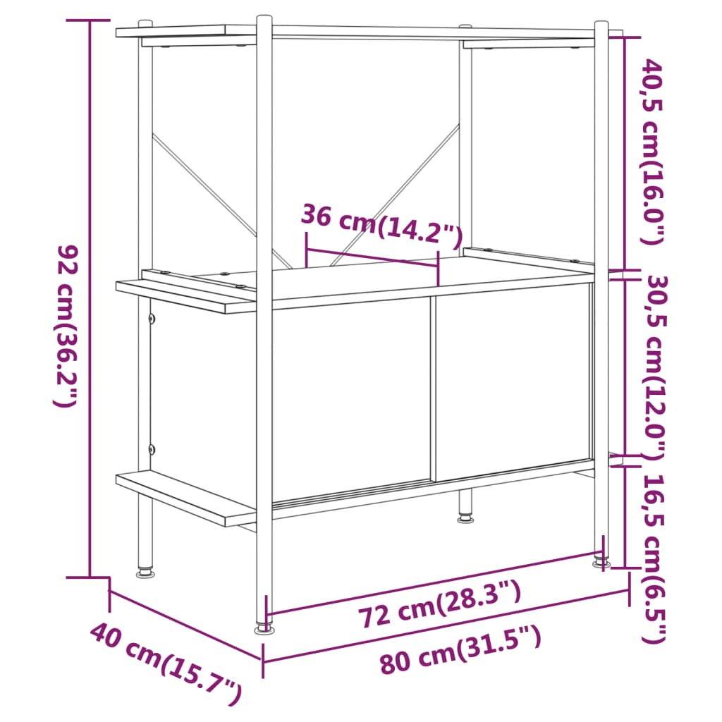 Etagère de rangement 5 niveaux avec placard 80x40x163 cm acier et dérivé du bois