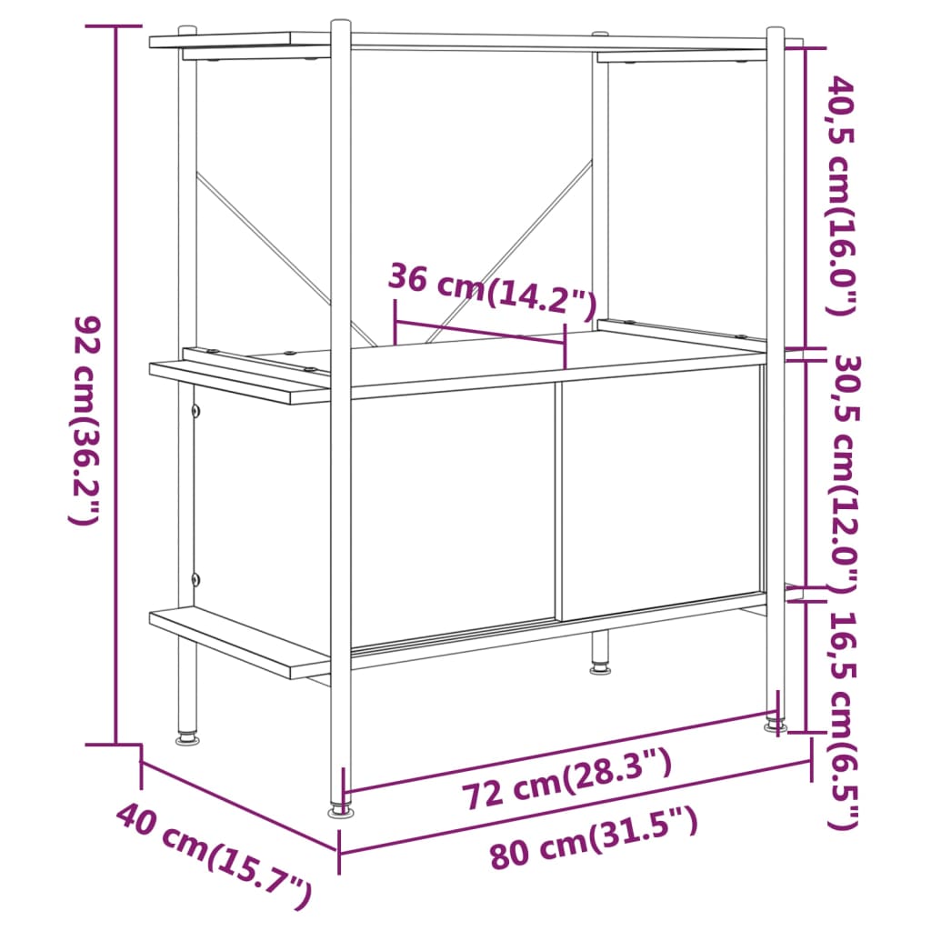 Opbergrek 5-laags met kast 80x40x163 cm staal en bewerkt hout