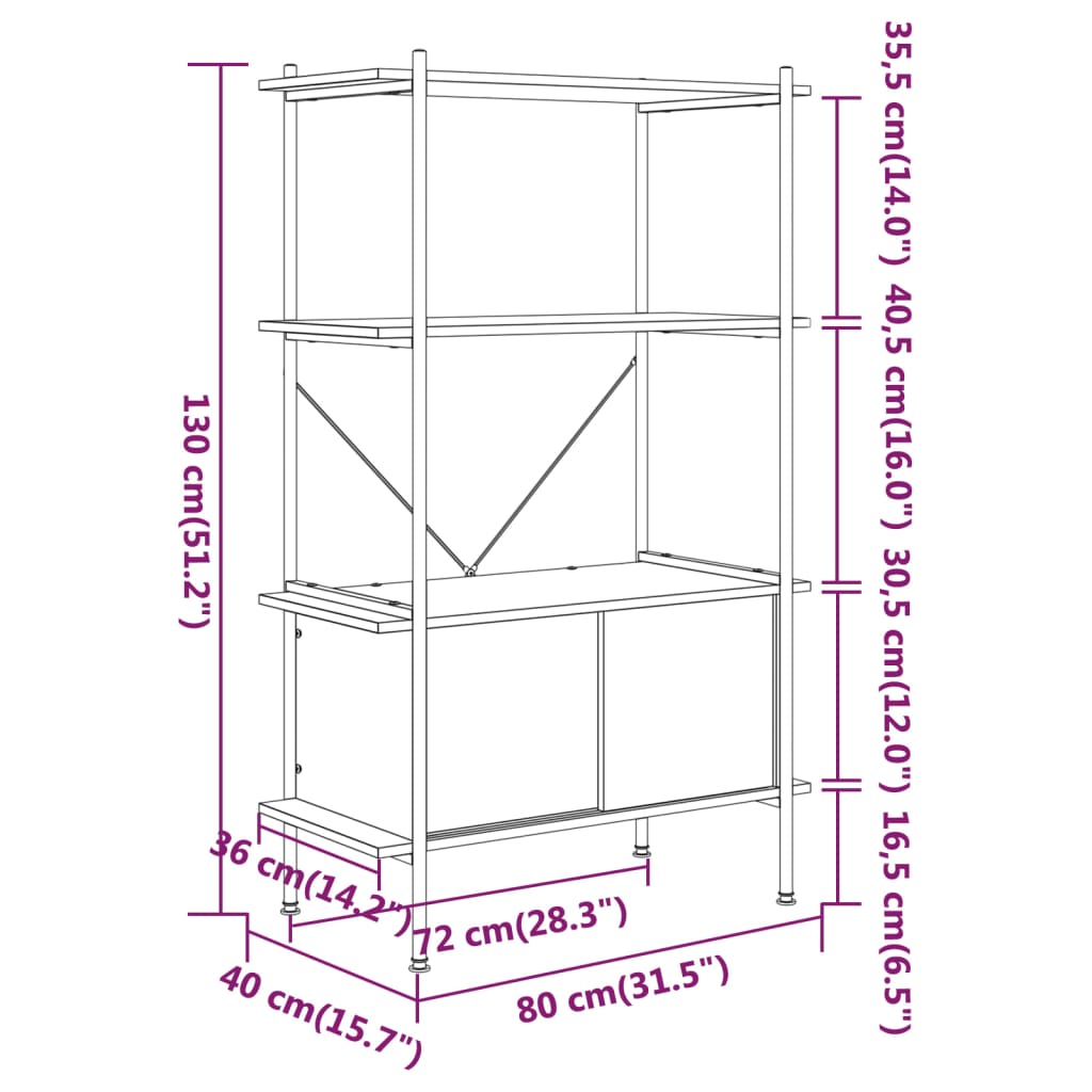 Etagère de rangement 5 niveaux avec placard 80x40x163 cm acier et dérivé du bois