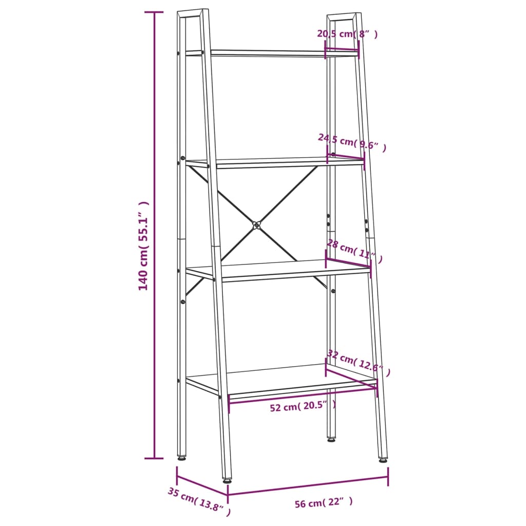 Meuble de rangement avec 4 étagères 56x35x140 cm