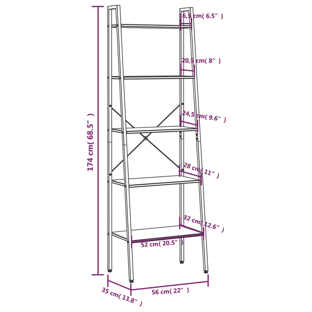 Ladderrek met 4 schappen 56x35x140 cm en