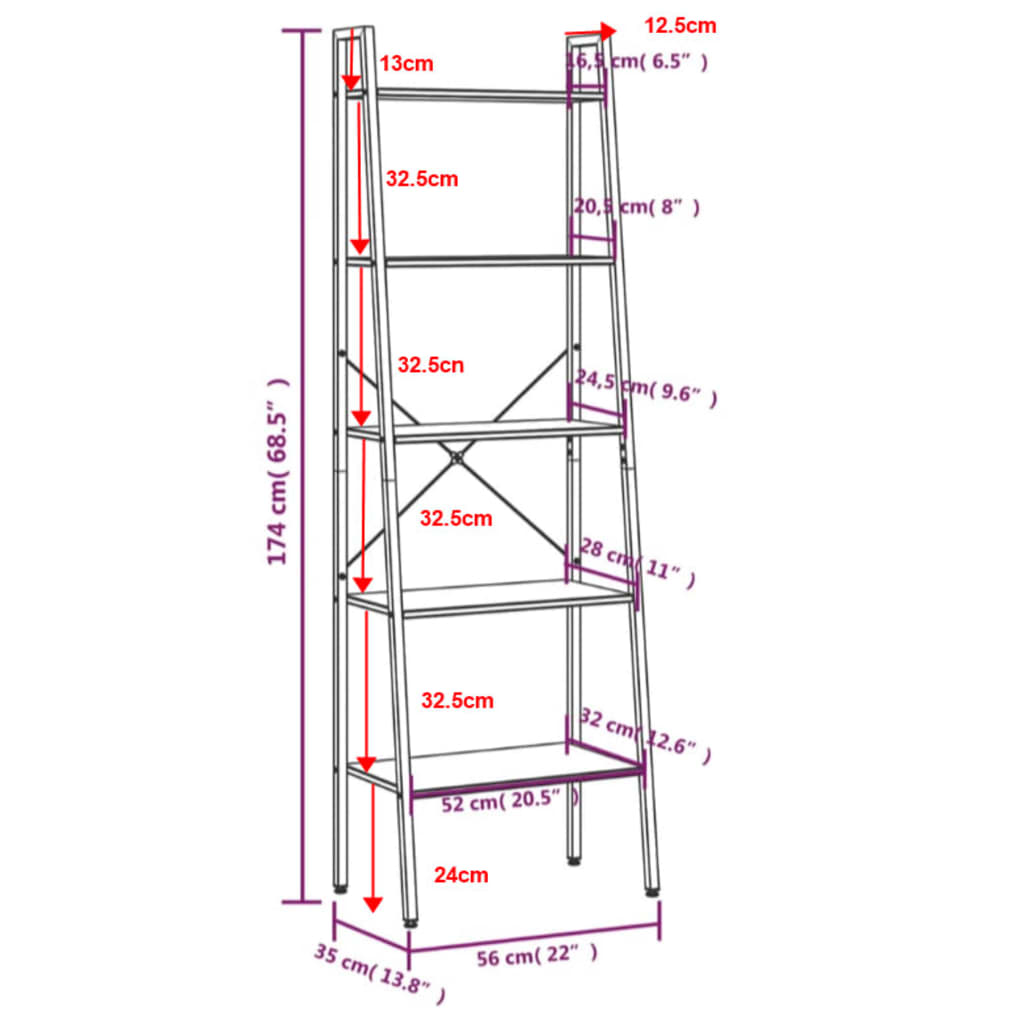 Ladderrek met 4 schappen 56x35x140 cm en