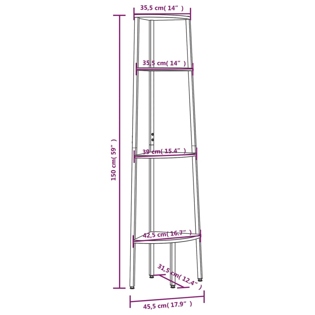 Meuble d'angle avec 3 étagères 45,5x31,5x120 cm