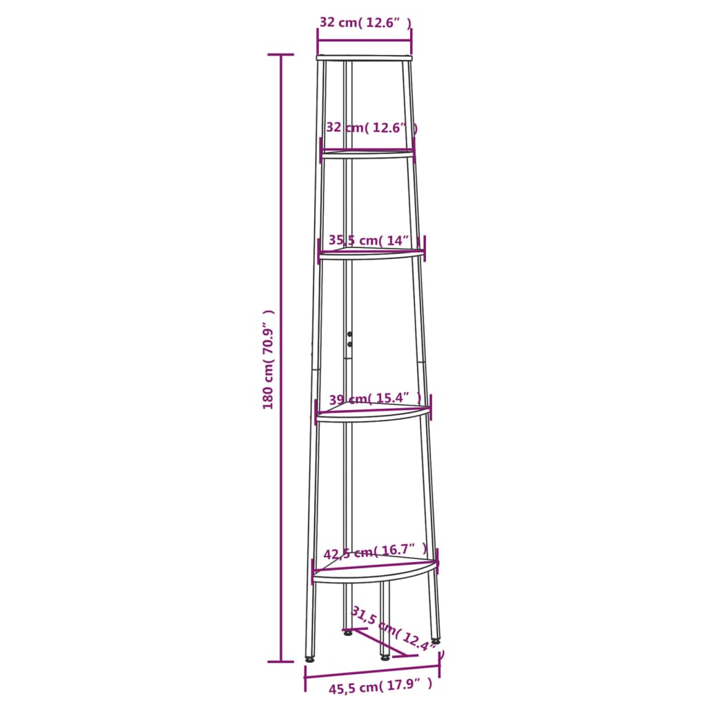 Meuble d'angle avec 3 étagères 45,5x31,5x120 cm