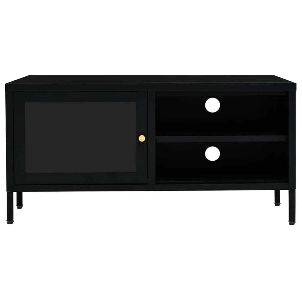 Meuble TV 90x30x44 cm acier et verre anthracite