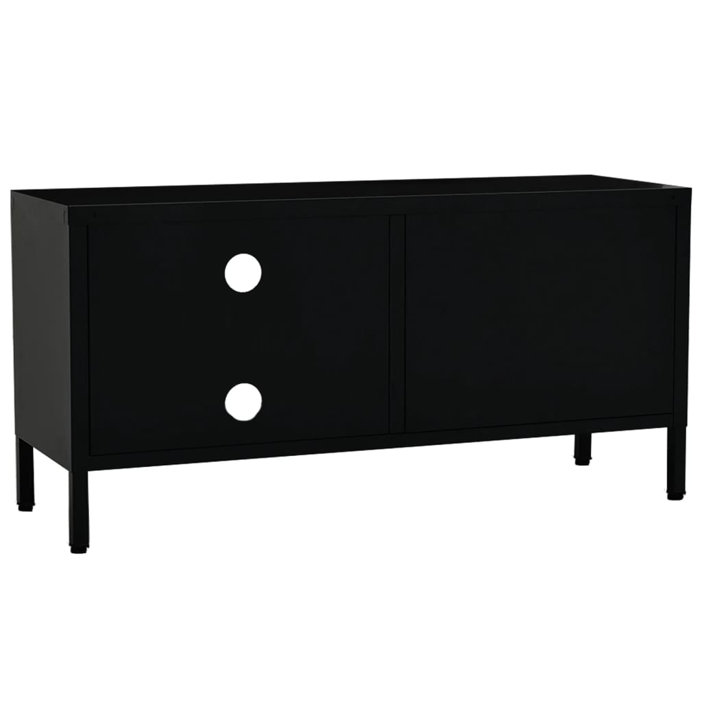 Meuble TV 90x30x44 cm acier et verre anthracite