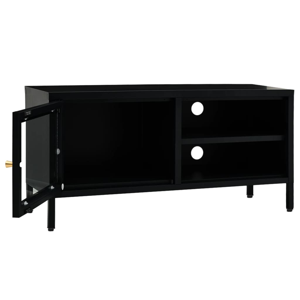 Meuble TV 90x30x44 cm acier et verre anthracite