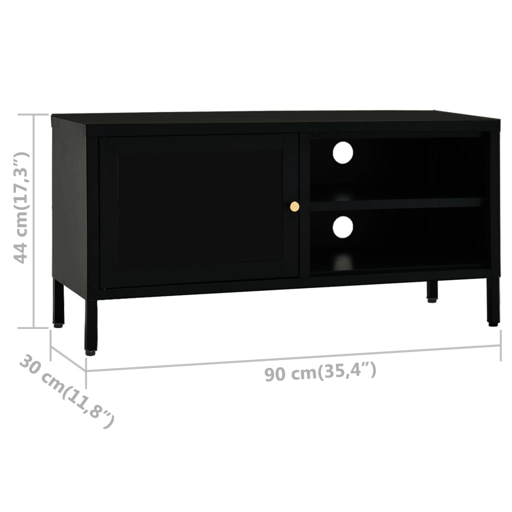 Meuble TV 90x30x44 cm acier et verre anthracite