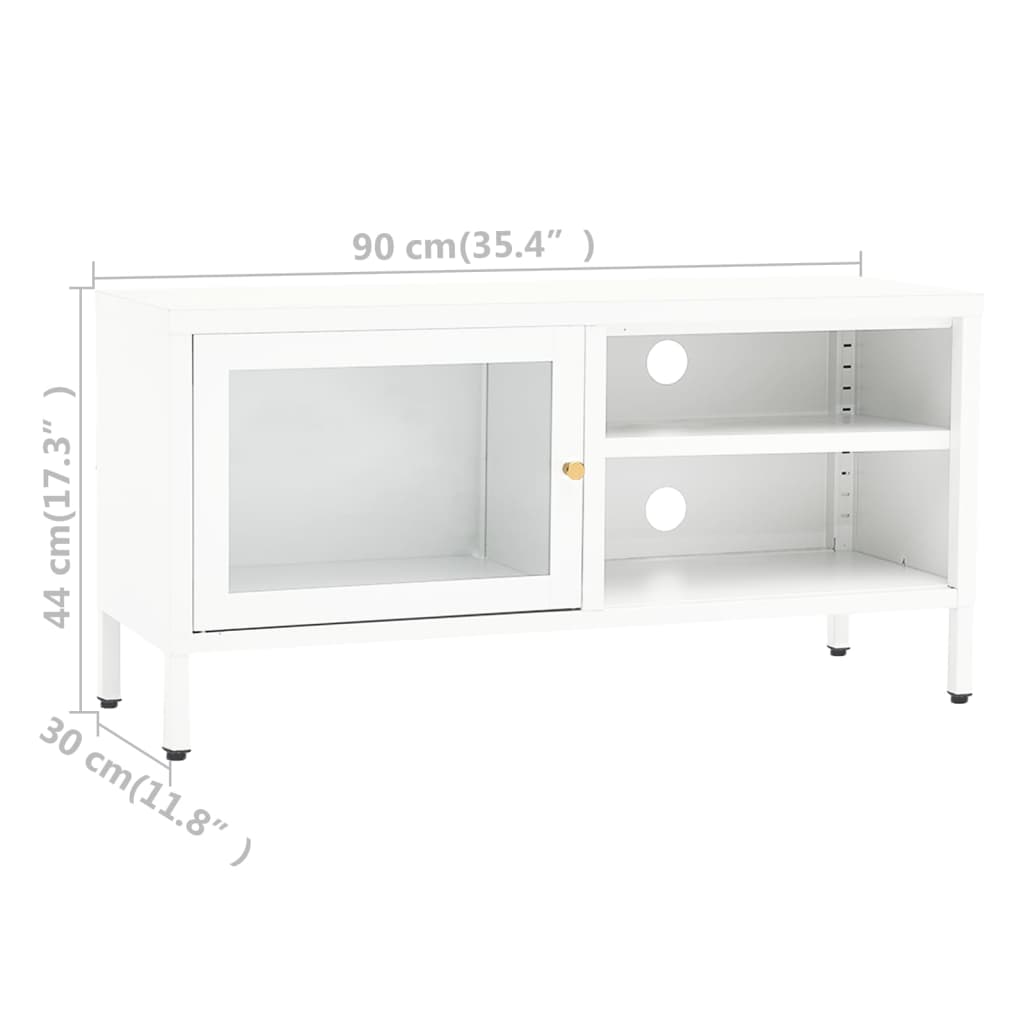 Meuble TV 90x30x44 cm acier et verre anthracite