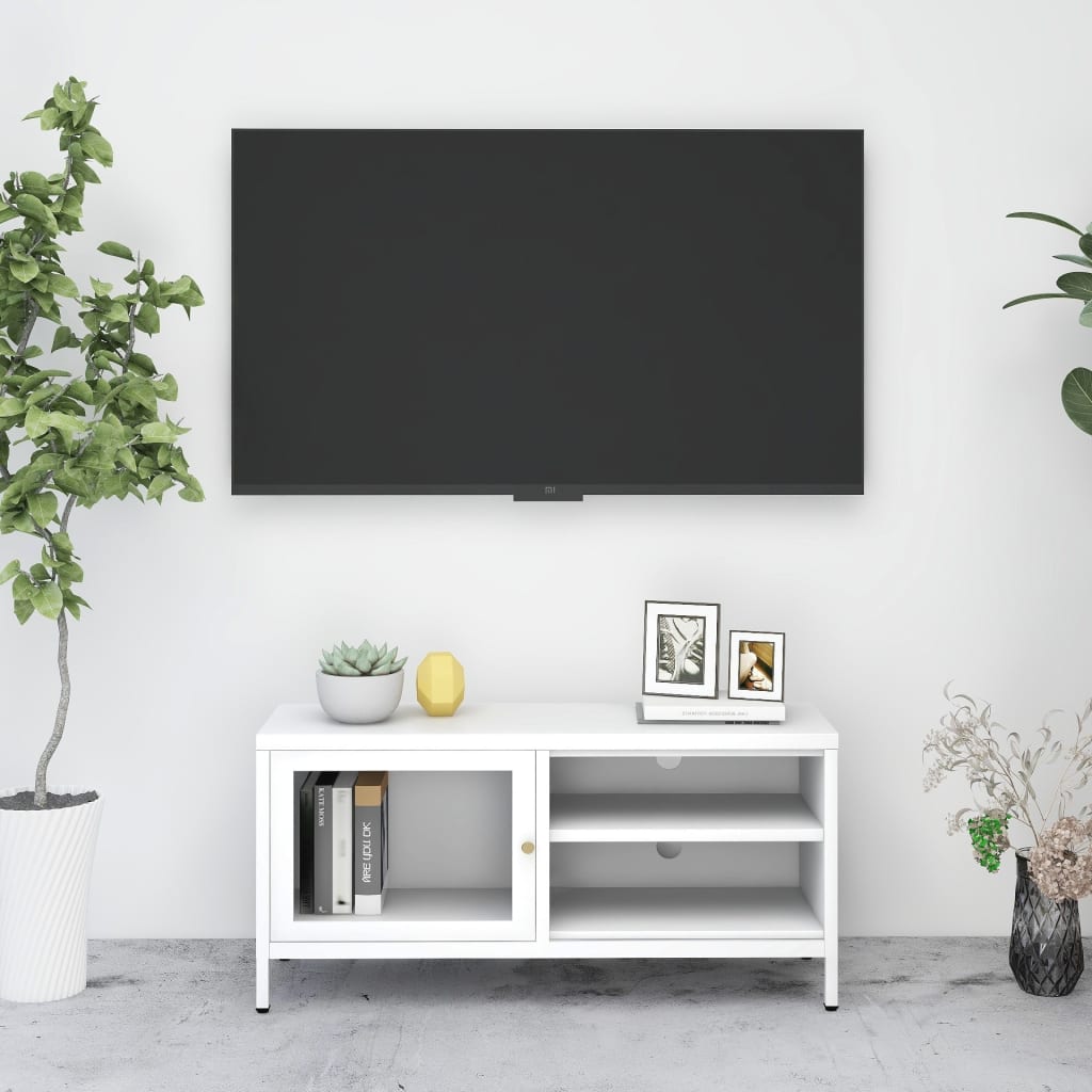 Meuble TV 90x30x44 cm acier et verre anthracite