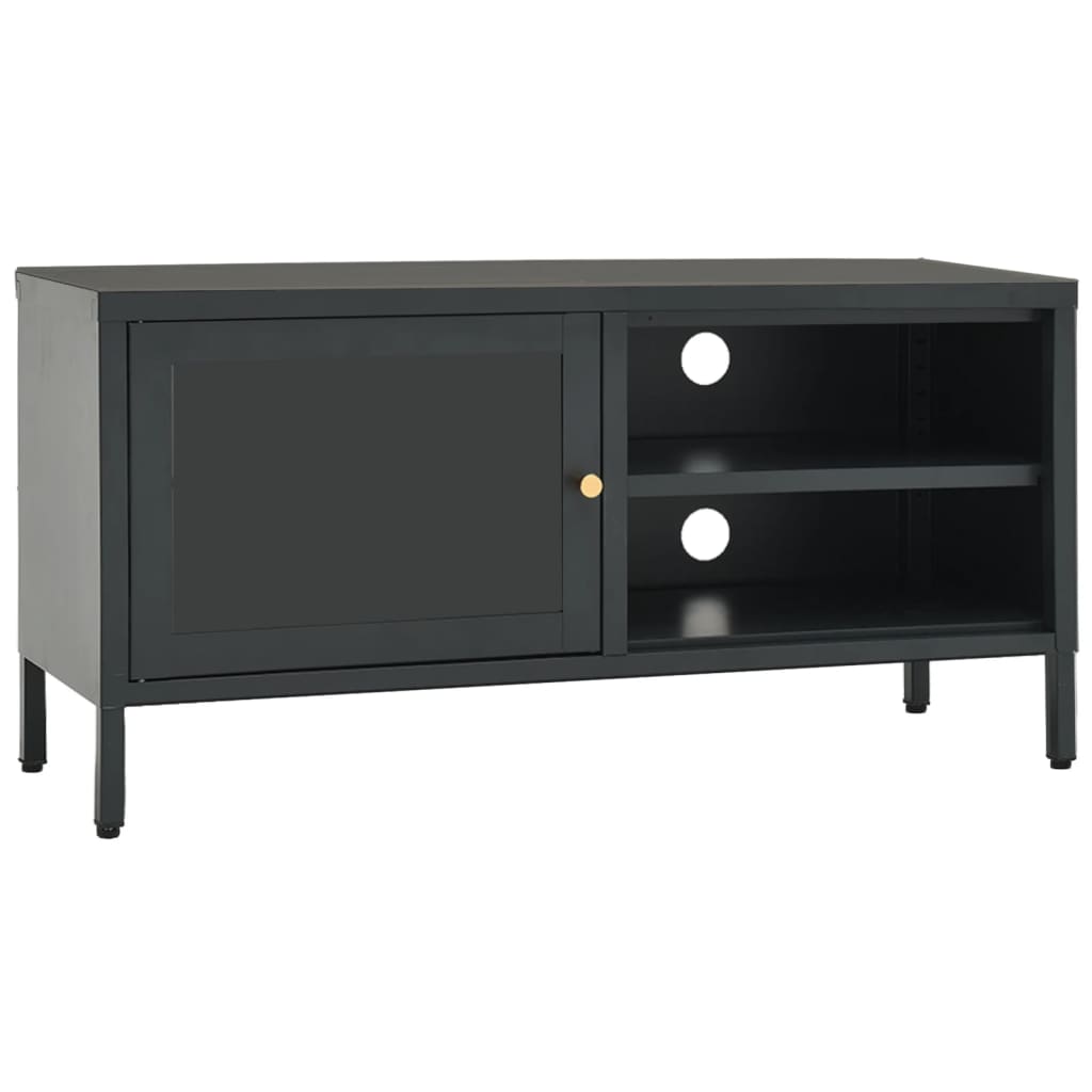 Meuble TV 90x30x44 cm acier et verre anthracite