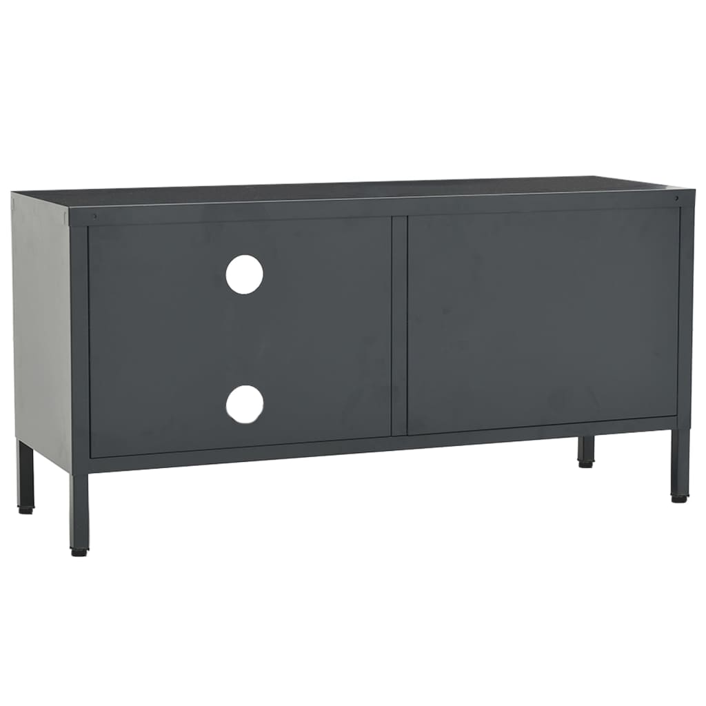 Meuble TV 90x30x44 cm acier et verre anthracite