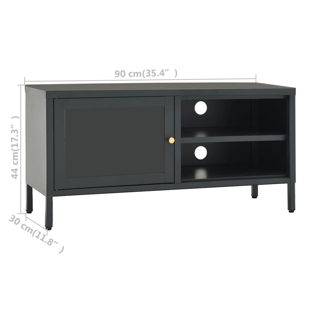 Meuble TV 90x30x44 cm acier et verre anthracite