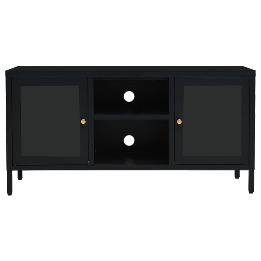 Meuble TV 105x35x52 cm acier et verre