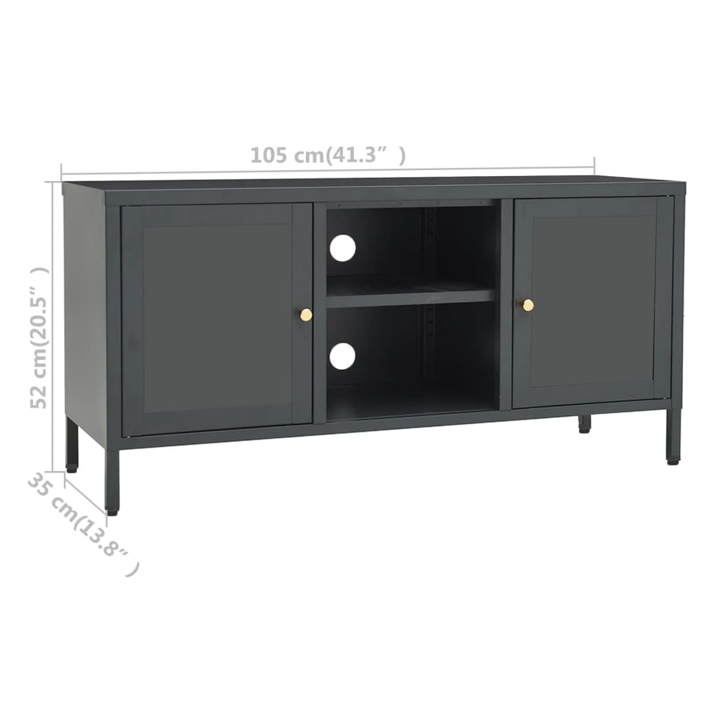 Meuble TV 105x35x52 cm acier et verre