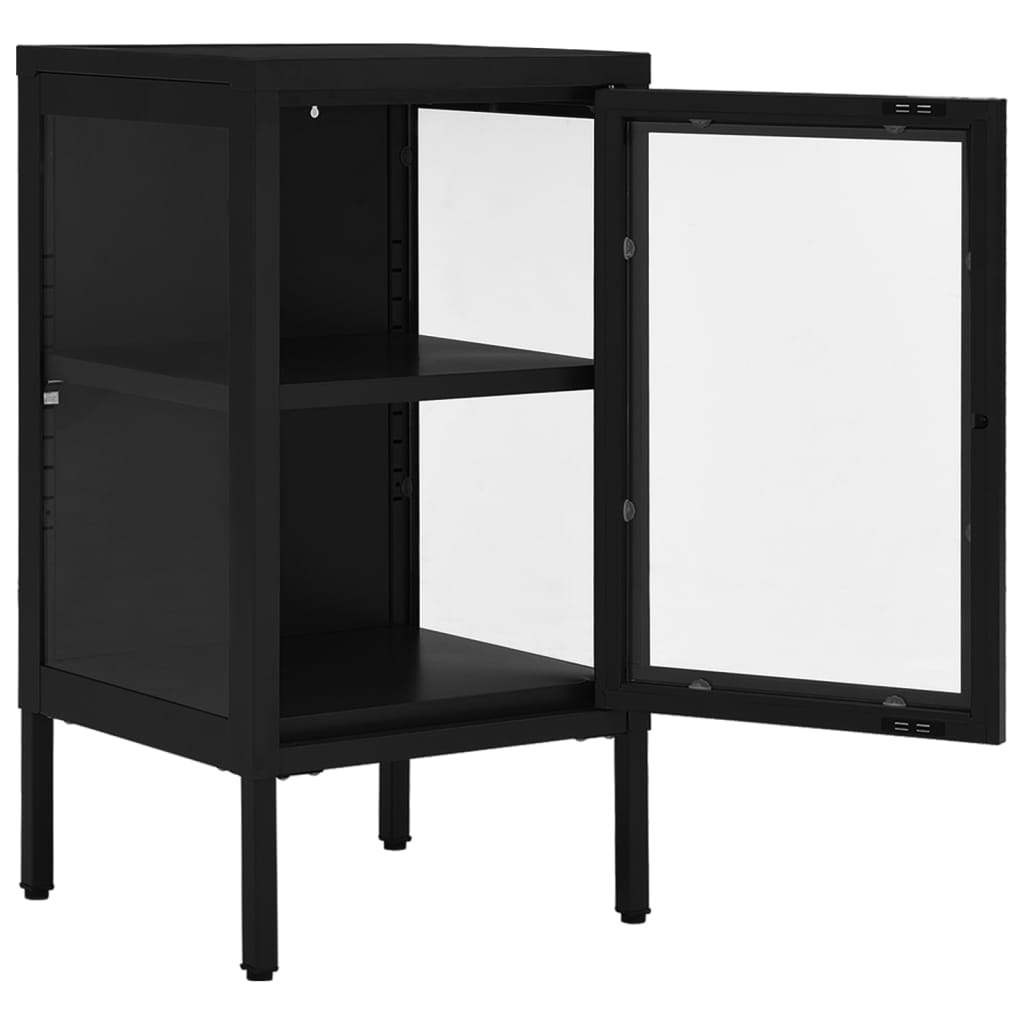 Dressoir 38x35x70 cm staal en glas antracietkleurig