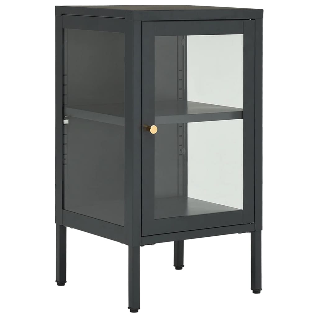 Dressoir 38x35x70 cm staal en glas antracietkleurig