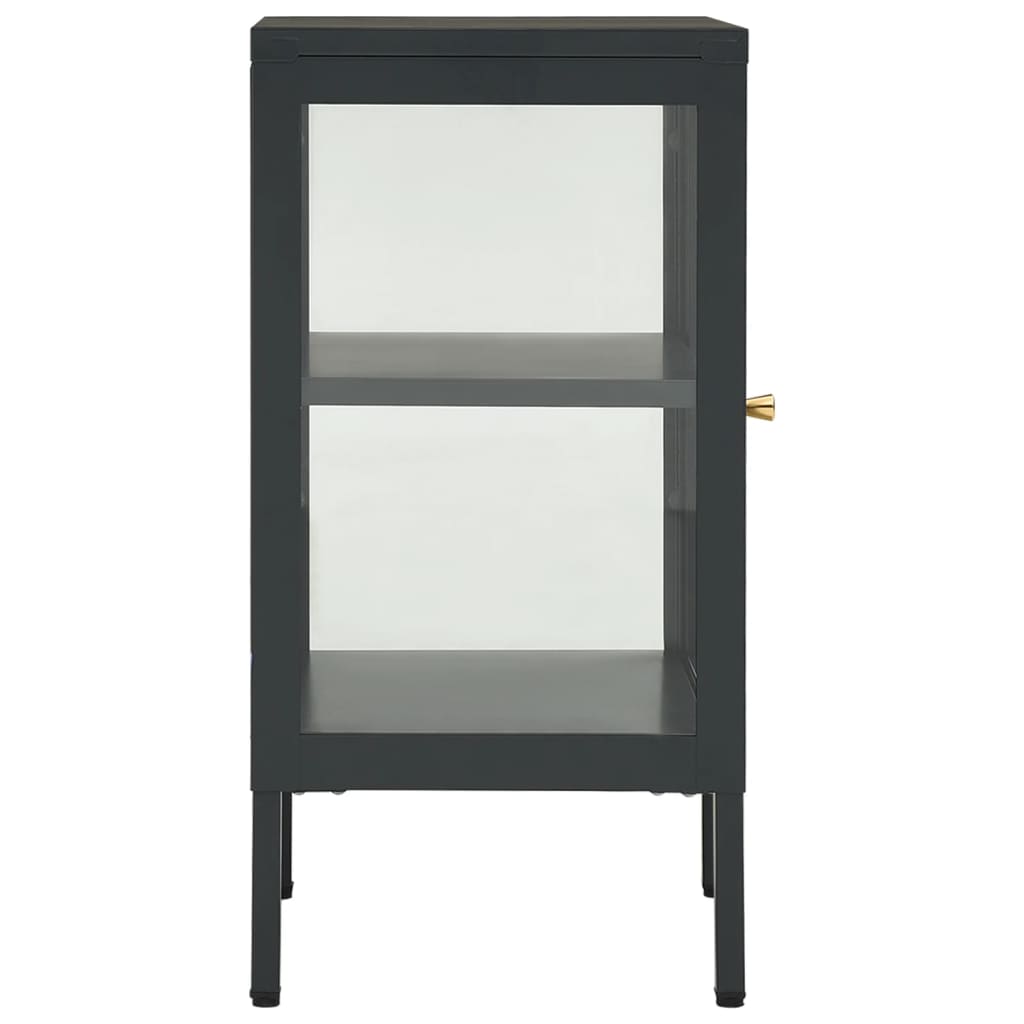 Dressoir 38x35x70 cm staal en glas antracietkleurig