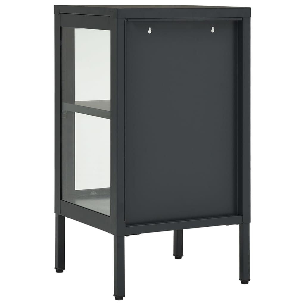 Dressoir 38x35x70 cm staal en glas antracietkleurig