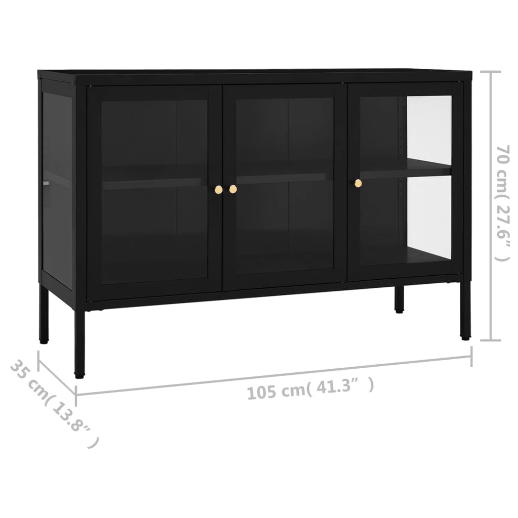 Buffet 105x35x70 cm acier et verre anthracite