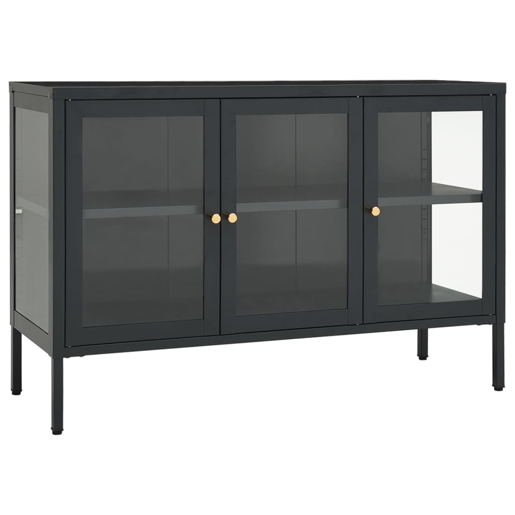 Buffet 105x35x70 cm acier et verre anthracite