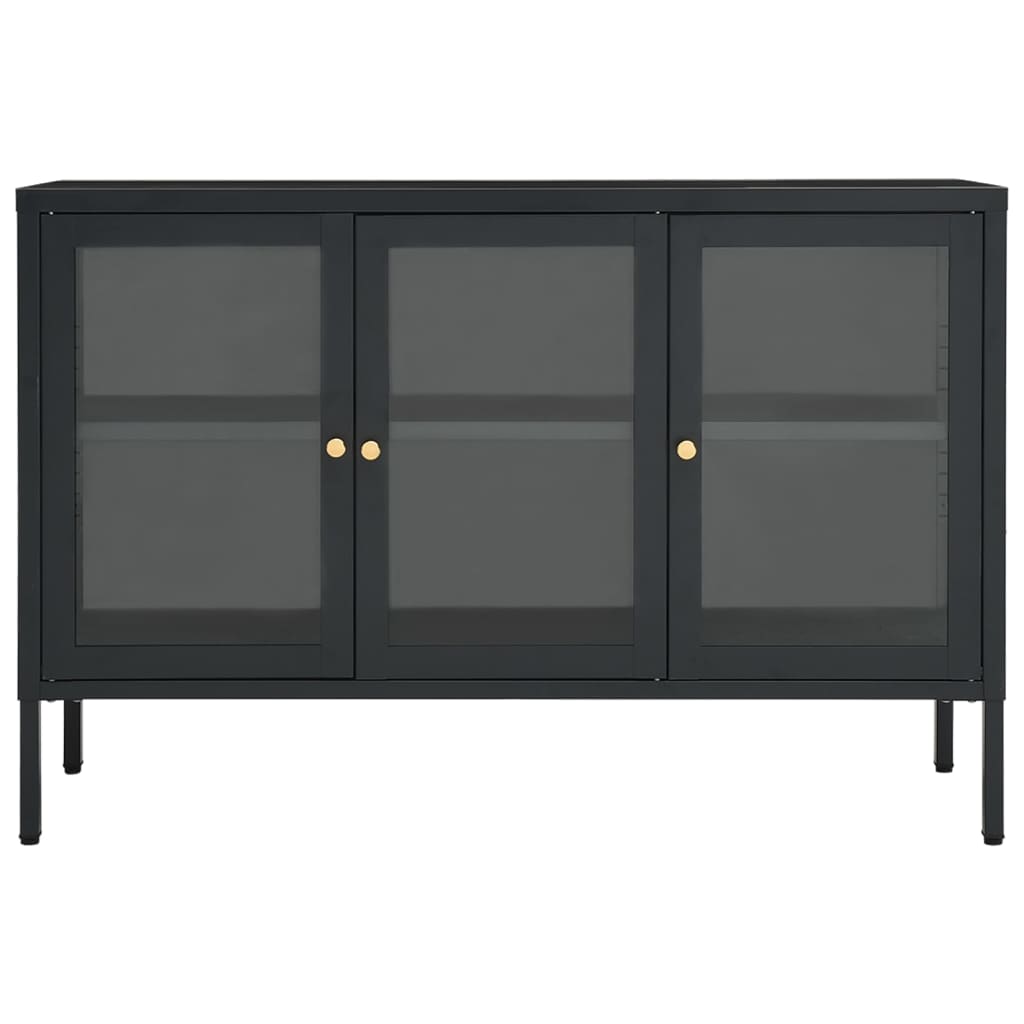 Buffet 105x35x70 cm acier et verre anthracite