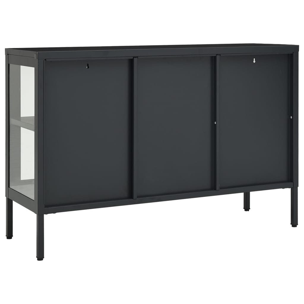 Buffet 105x35x70 cm acier et verre anthracite