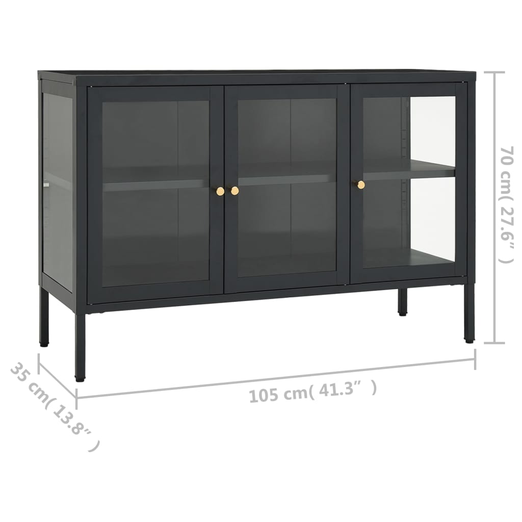 Buffet 105x35x70 cm acier et verre anthracite