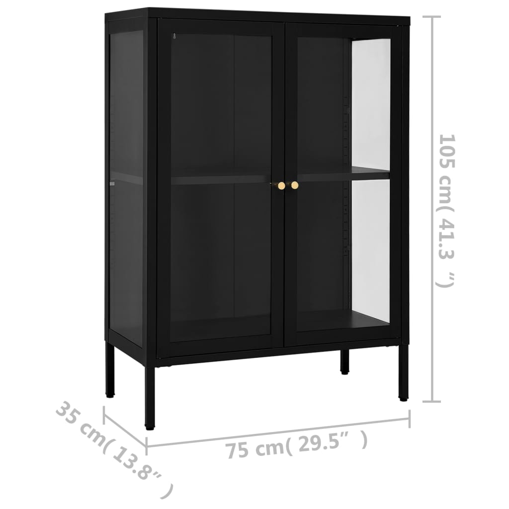 Dressoir 75x35x105 cm staal en glas antracietkleurig