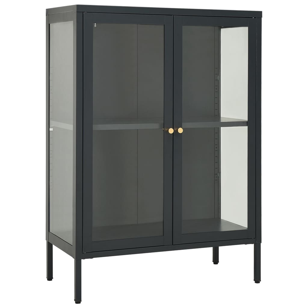 Dressoir 75x35x105 cm staal en glas antracietkleurig