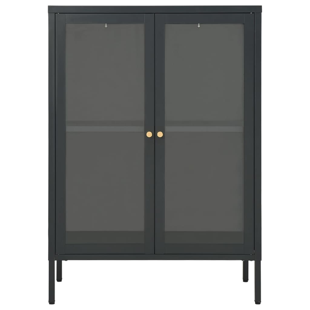 Dressoir 75x35x105 cm staal en glas antracietkleurig