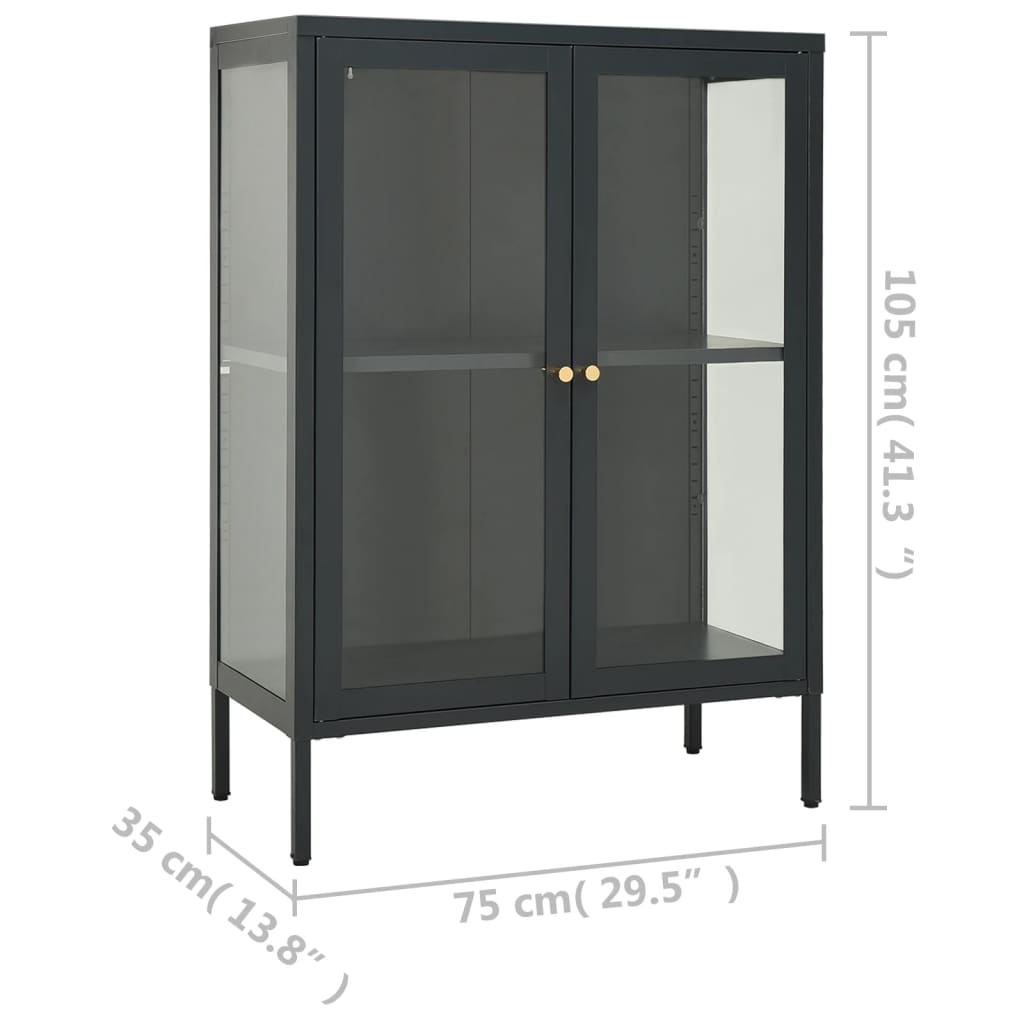 Dressoir 75x35x105 cm staal en glas