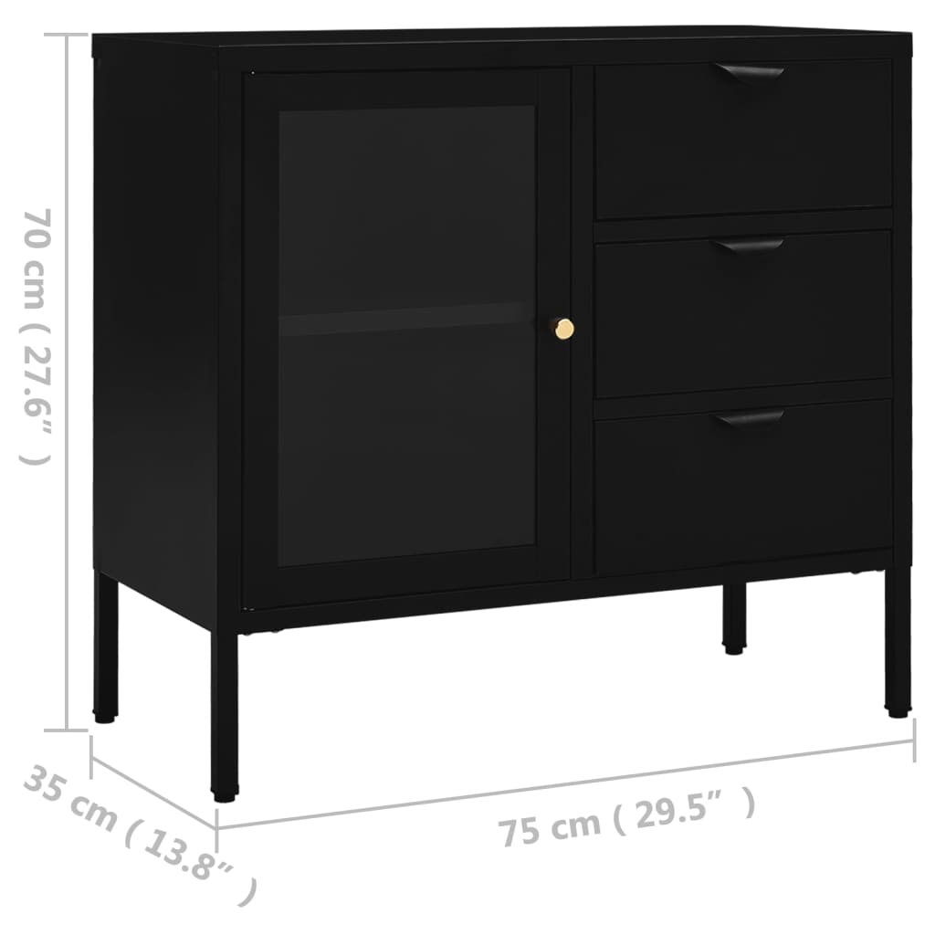 Buffet 75x35x70 cm en acier et verre trempé, anthracite