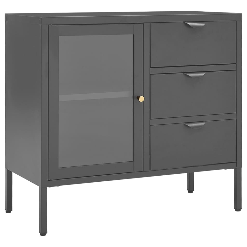 Buffet 75x35x70 cm en acier et verre trempé, anthracite